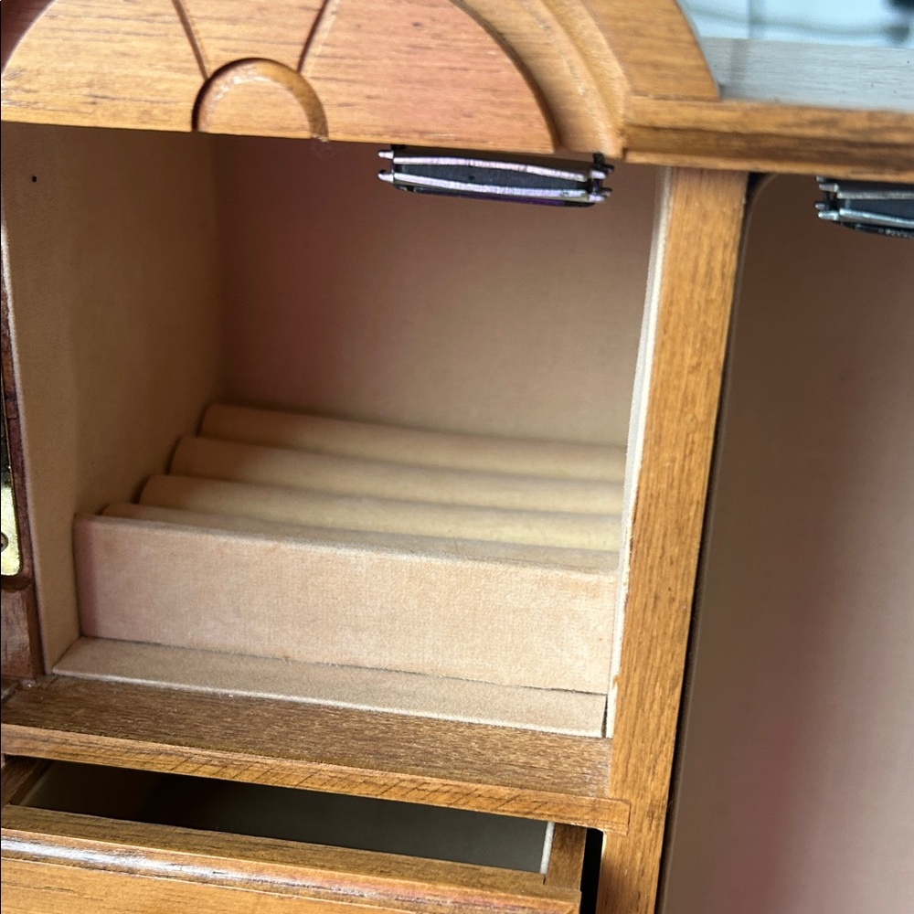 Wood Finish Jewelry Cabinet with Clock in Light Brown - Picture 5 of 10